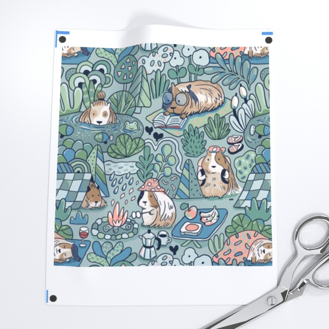 Outdoor Retreat Whimsical Pets Woodland Guinea Pig Relax Vacation Custom Printed Fabric by Spoonflower Various Fabrics by the Yard or Fat Quarter